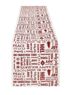 Holiday Red and White Printed Table Runner